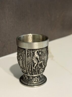 SKS ZINN 95% Pewter Vintage Cup, 4 Grape Harvest Scenes, made in Germany 🇩🇪